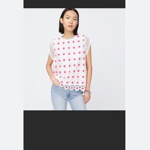 J. Crew White and Pink Floral Crochet Top Large